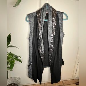 Juicy Couture Flyaway Cardigan Black and Marbled Gray Sequin Womens Small